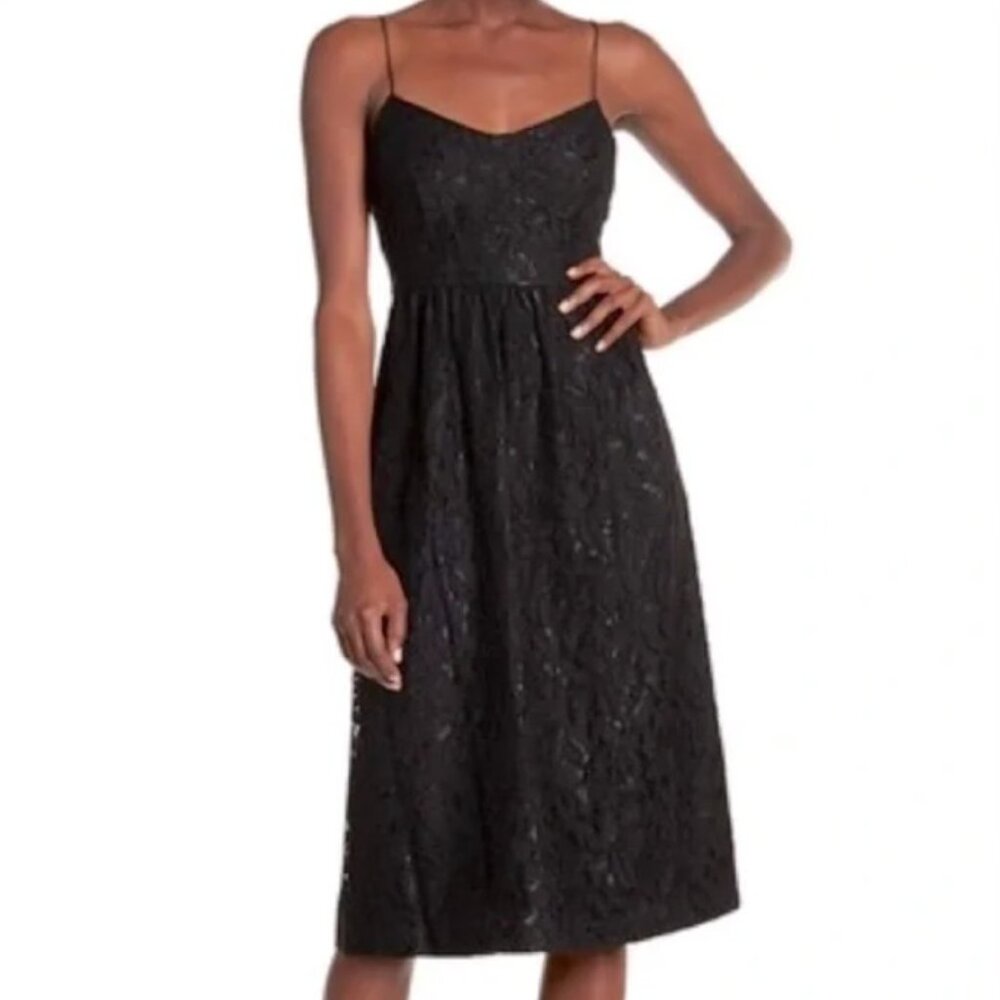 Cynthia Steffe Dress Womens 2 Black Floral Lace Spaghetti Strap A Line Dress